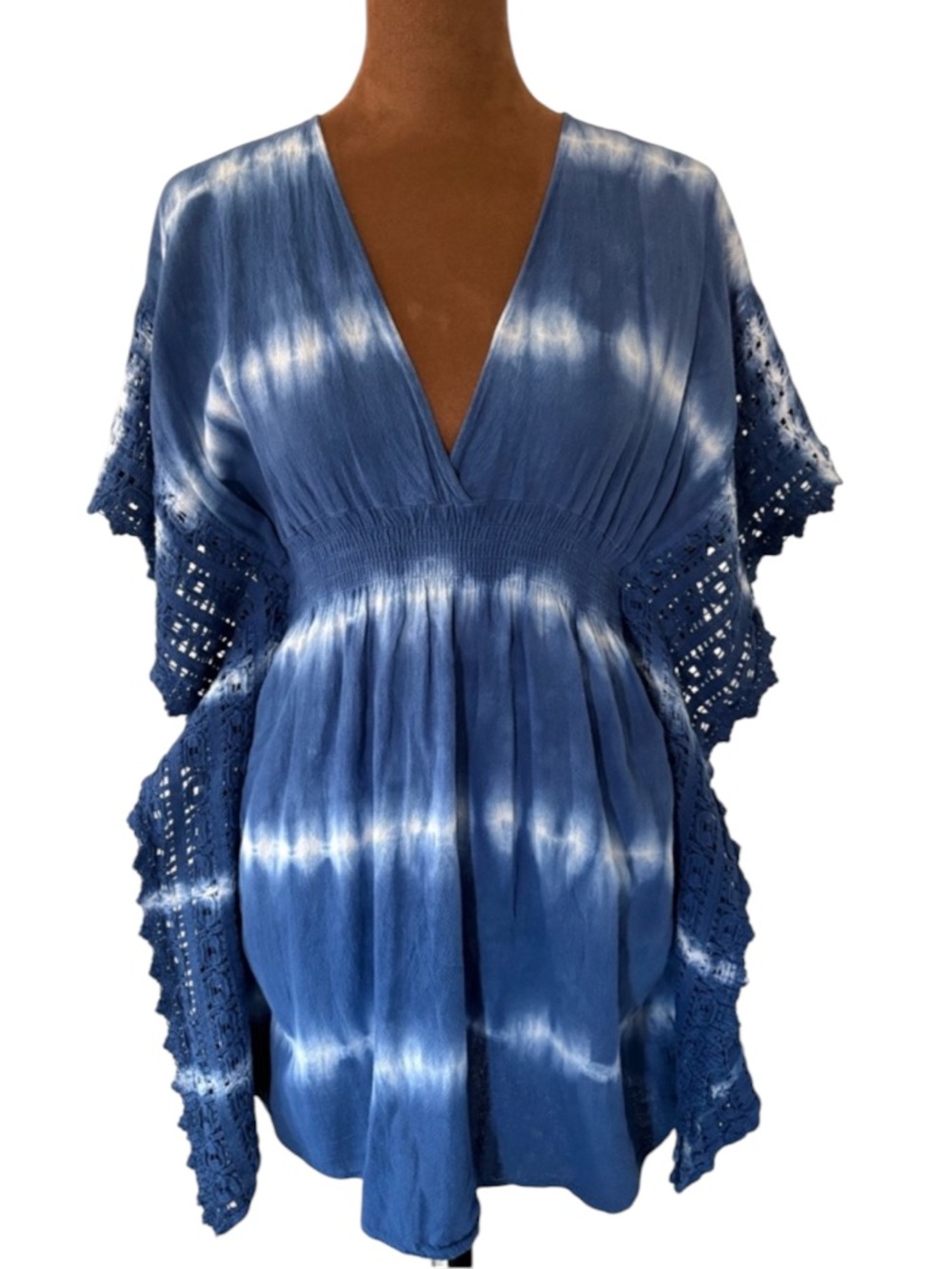 Seaspice Isla Blue Tie Dye Crochet Swim Coverup S Boho Resortwear
